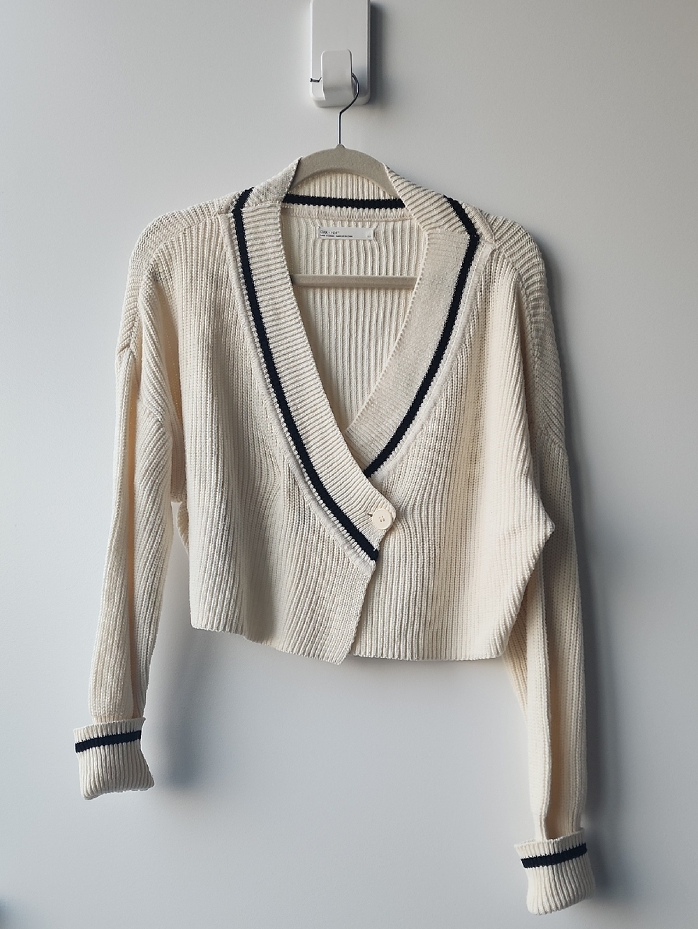 Oak + Fort Cross Over Rib Cotton Blend Cropped Knit Cardigan
